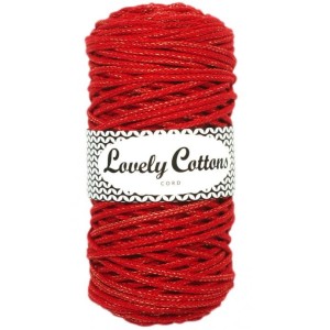 Lovely Cottons Czerwony ze złotą nitką  3mm pleciony 100m
