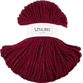 Sznurki Outlet Pleciony 5mm 100m Czerwone Wino ze złotą nitką