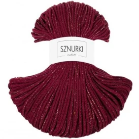 Sznurki Outlet Pleciony 3mm 100m Czerwone wino ze złotą nitką